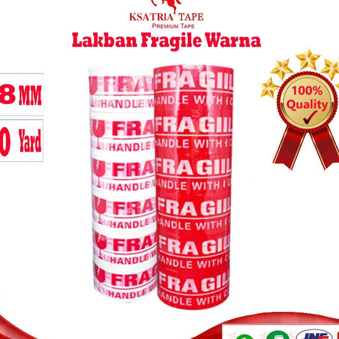 

KI3 Lakban OPP Tape Lakban Fragile Merah Putih Dunia Packing 6 Yard 1 Slop