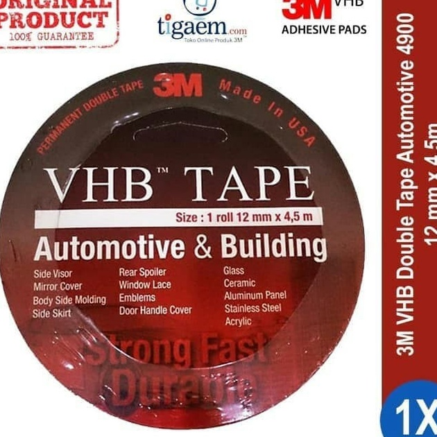 

KI3 3M VHB 12mm x 45m Double Tape Foam Merah Otomotif Building ORI