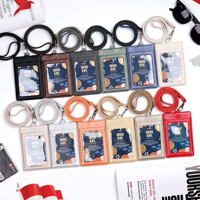 

Terbaik WOOKAY Tempat Gantungan ID Card Holder Name Tag Kulit Kalung Custom Nama