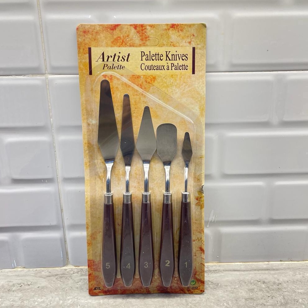 

ART T1D6 5PCS PISAU PALET PISAU COOKIES PISAU LUKIS PISAU PENCAMPUR WARNA ALAT LUKIS DEKORASI KUE PISAU KANVAS