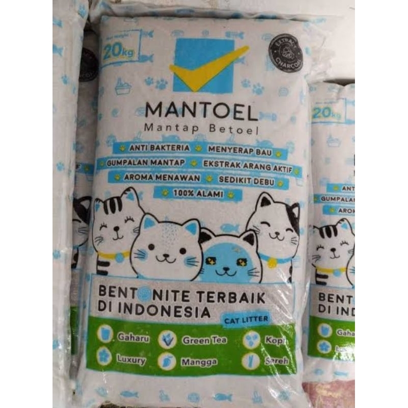 Pasir Kucing Gumpal Mantoel aroma wangi Green Tea 1 Karung 20Kg