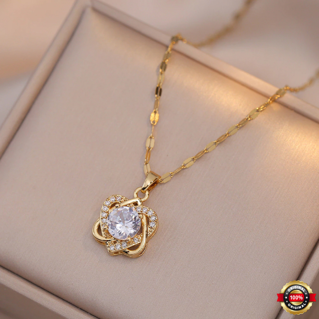 Kalung Wanita Pecah Kopi Liontin Batu Permata