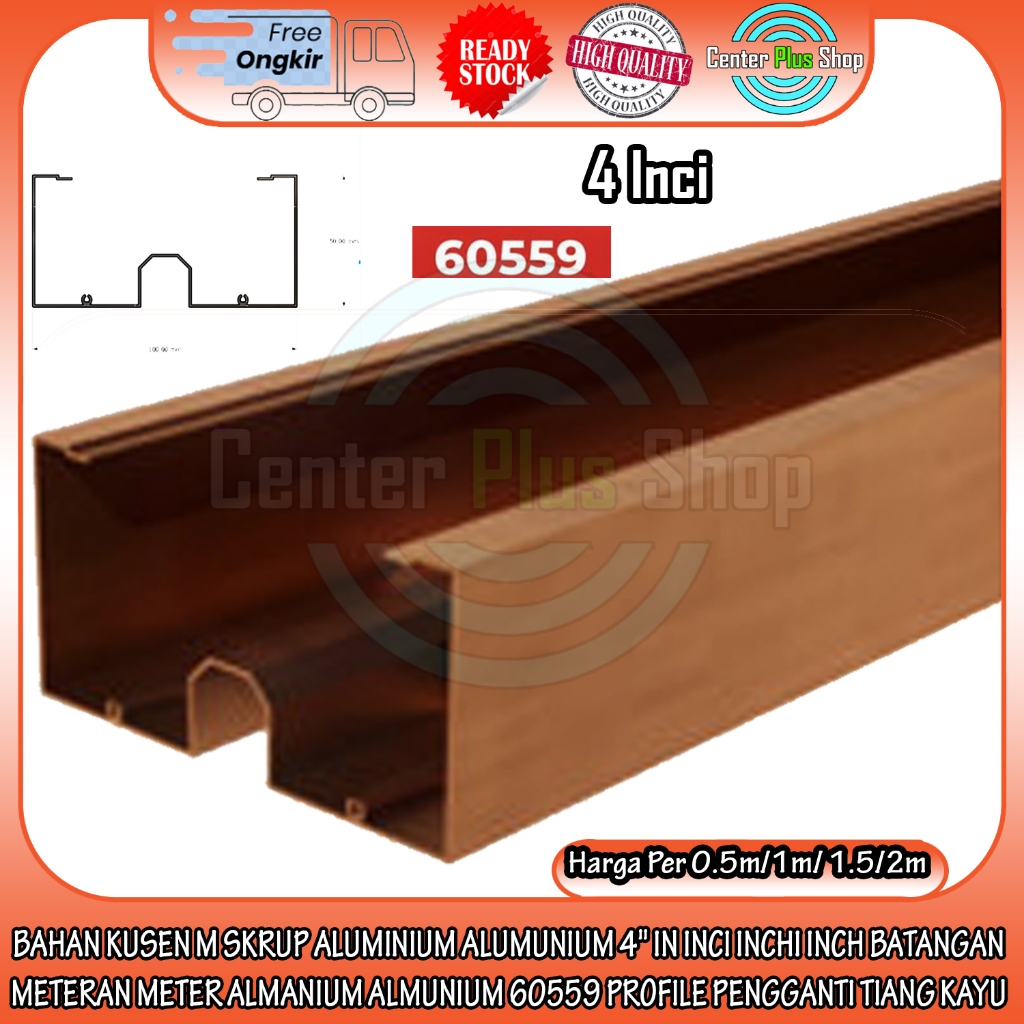 Bahan Kusen M Skrup 60559 Aluminium Alumunium Almanium 4" In Inci Inchi Inch Batangan Brown Cokelat 