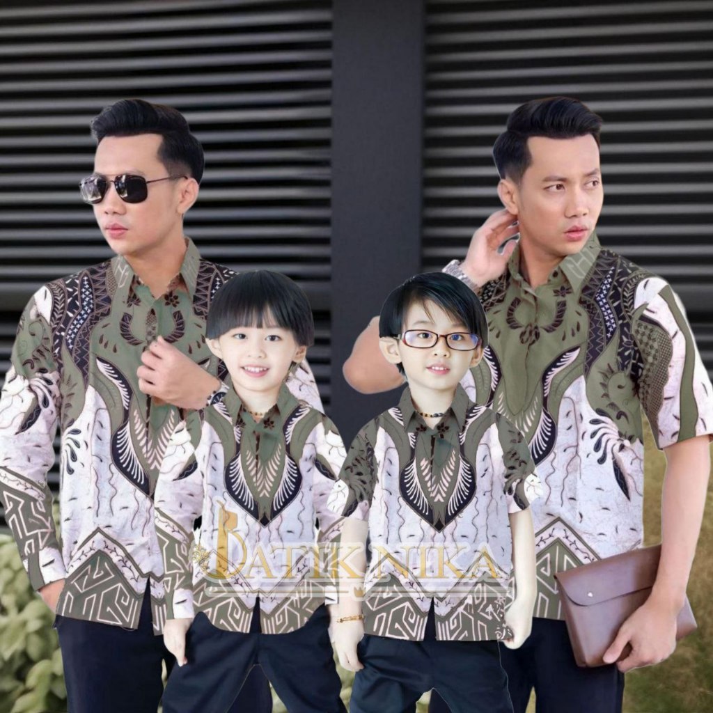 TERBARU KEMEJA BATIK DASI sage batik ayah dan Batik anak cowok BATIK Warna SAGE GREEN