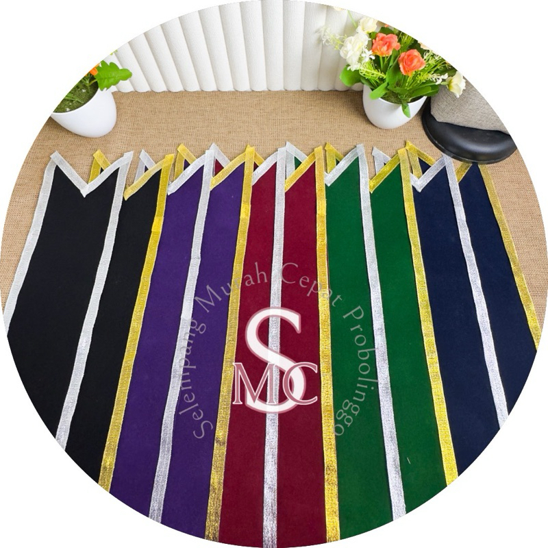 Kain Selempang Bludru POLOS + Jahit PITA Glitter + Perekat