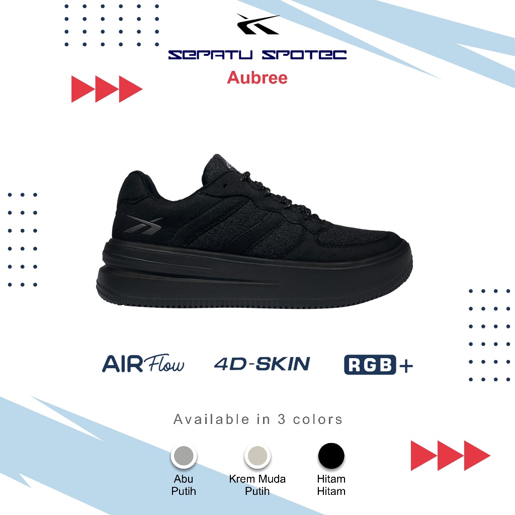 SPOTEC Sepatu Sneaker Wanita AUBREE Hitam - Hitam