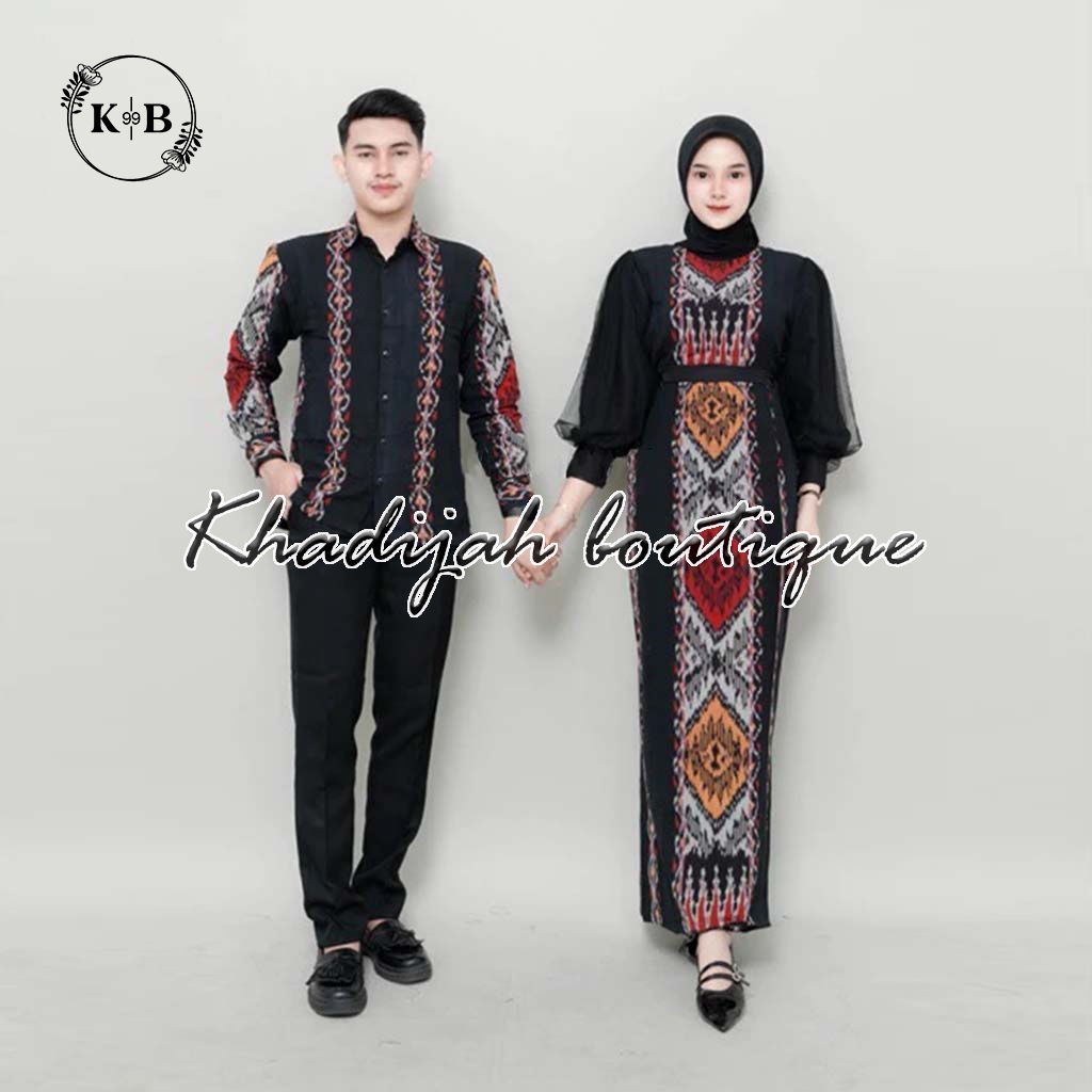 Set couple najwa tenun troso, dress kondangan ethnic, couple baju kondangan, couple prewed, kemeja p