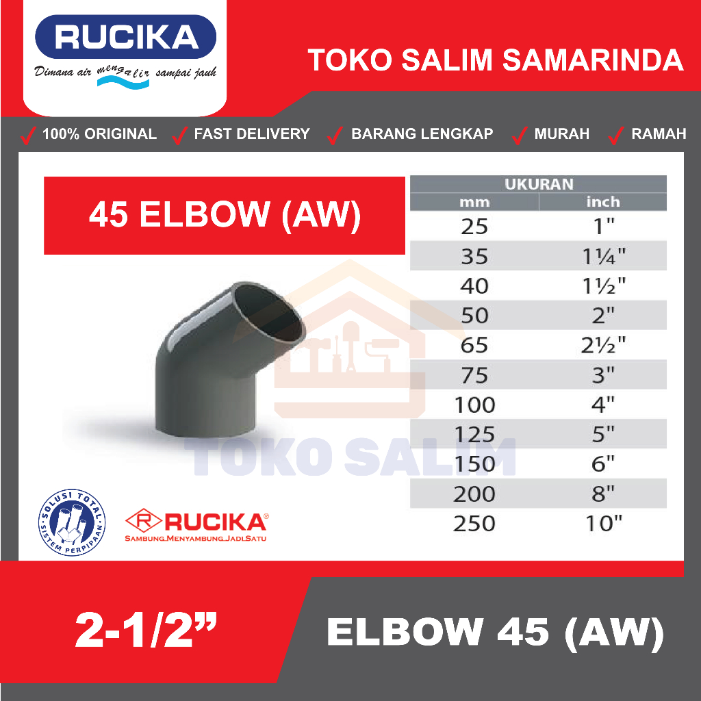 Elbow Knee L 45° 2 - 1/2" AW JIS Rucika 45 derajat 2 - 1/2" JIS RUCIKA