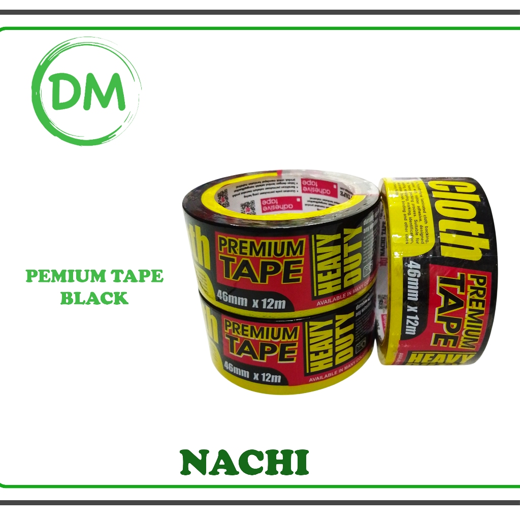PREMIUM TAPE LAKBAN HITAM CLOTH NACHI TAPE TEBAL 46mm 2 inch
