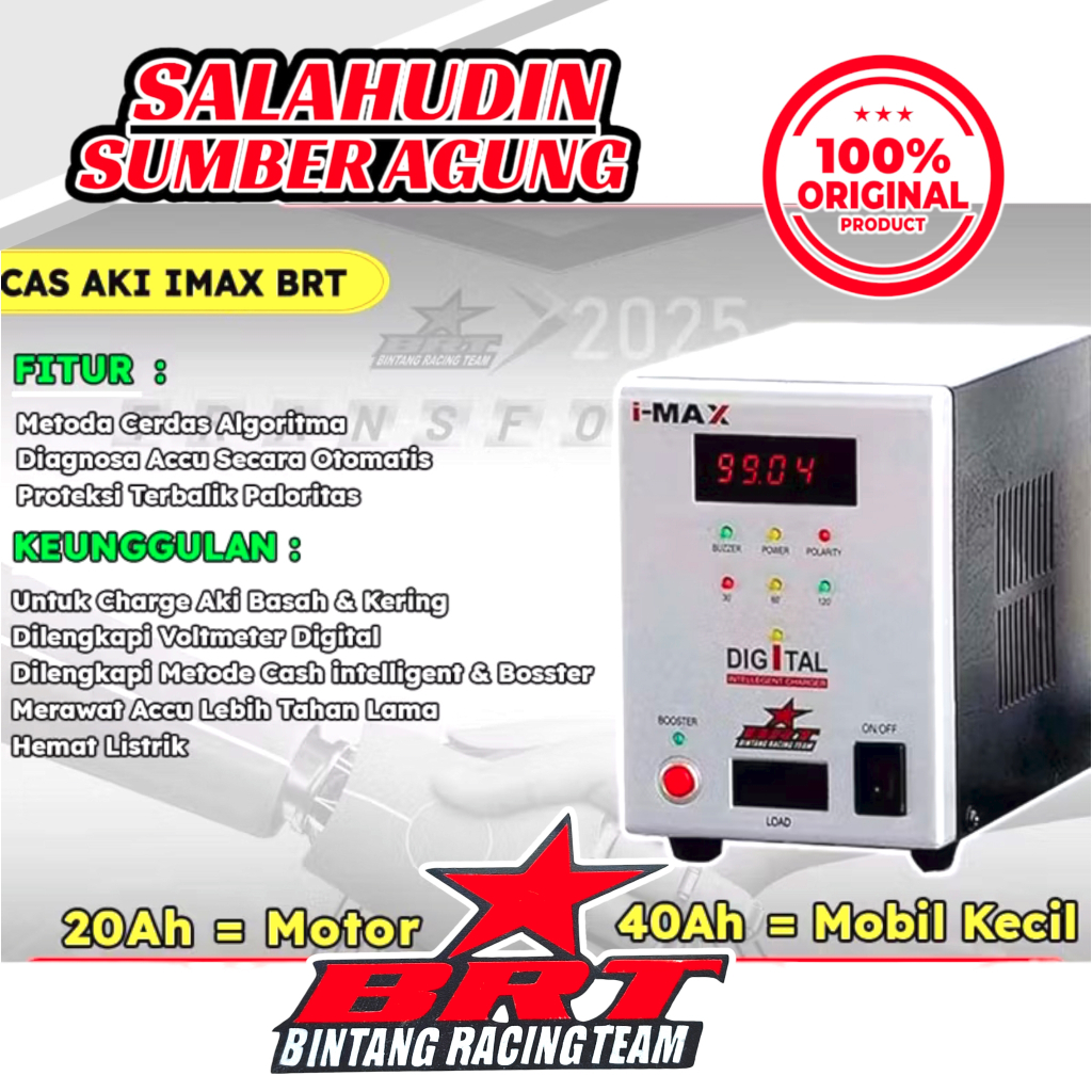 Smart Charger Digital Cas Aki IMAX Original BRT 20 40 Ah Ampere Motor Mobil