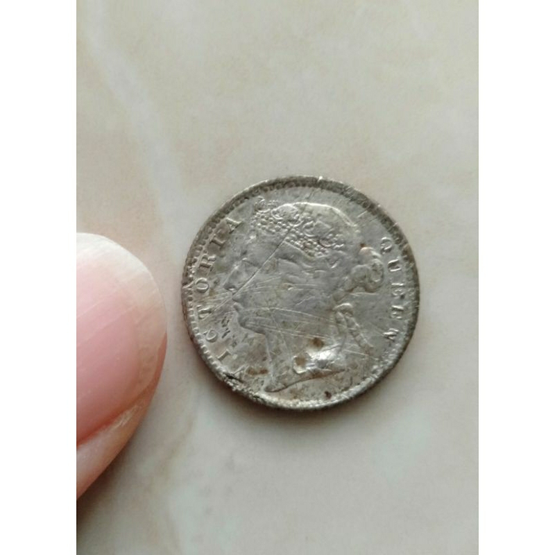 koin silver perak 10 cent Victoria queen straits settlements ten cents