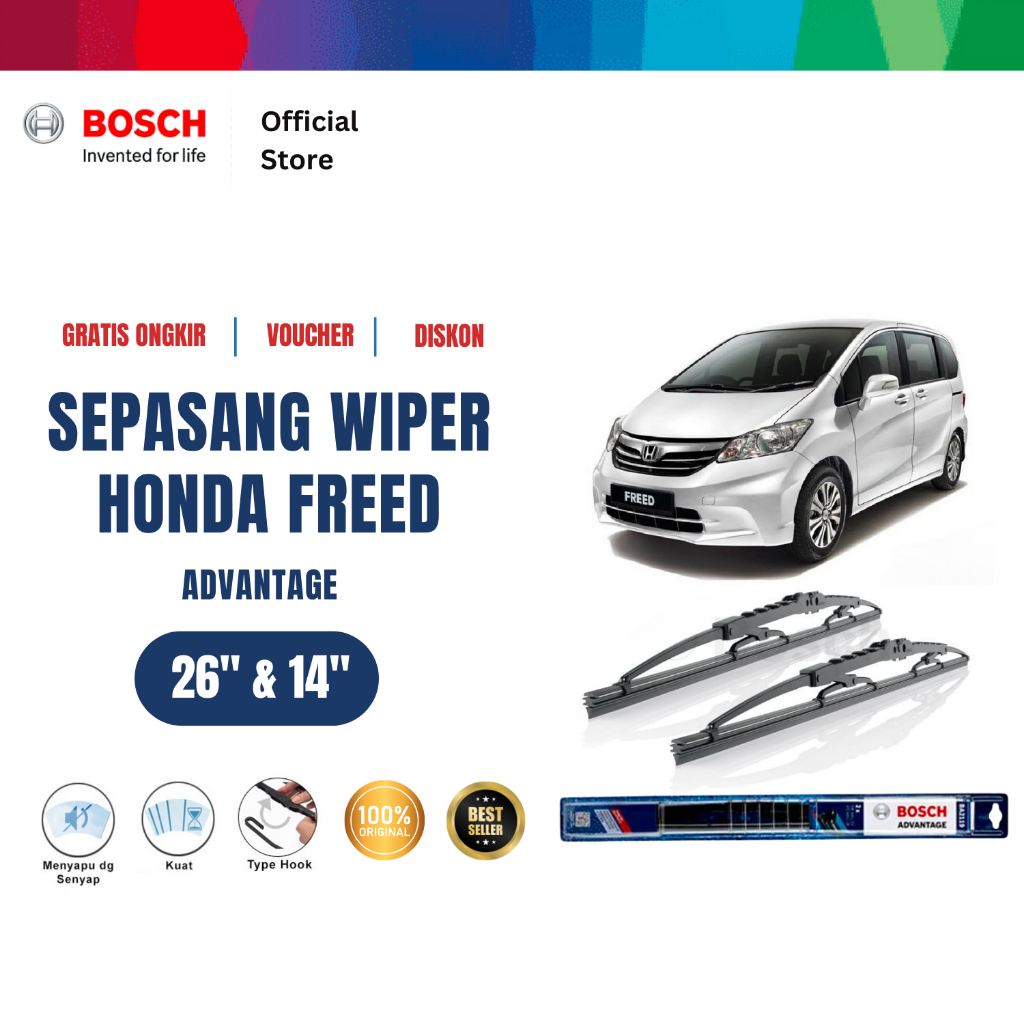 Bosch Sepasang Wiper Kaca Mobil Honda Freed GB 2008 Advantage 26 dan 14 Inci