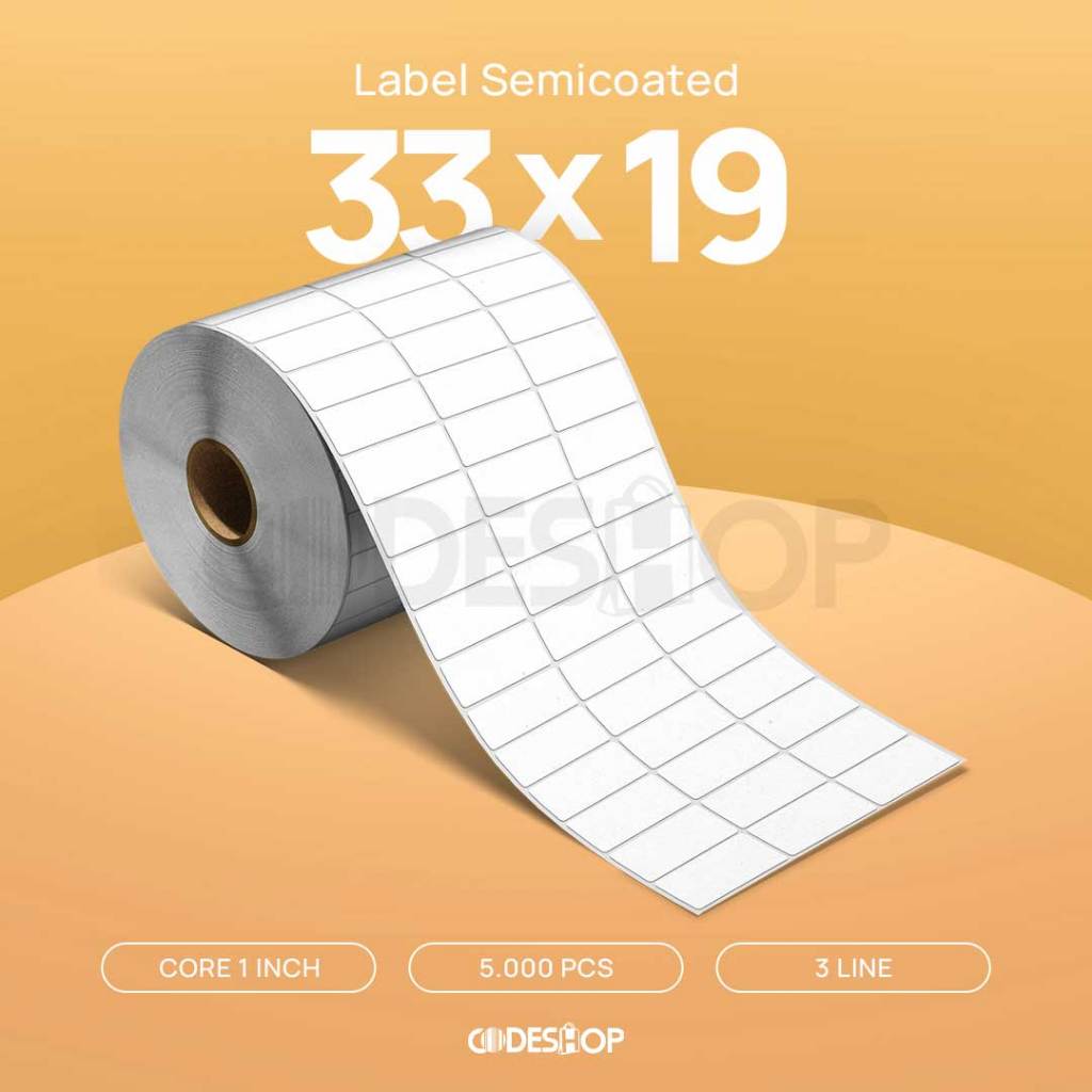 

Label Stiker Semicoated 33x19 mm Codeshop 3 Line isi 5000 Pcs Semicoat Print Barcode Barang