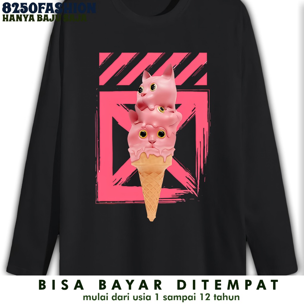 KAOS ANAK LENGAN PANJANG - KAOS MOTIF CAT ICE CREAM - KAOS UNTUK ANAK COWOK CEWEK