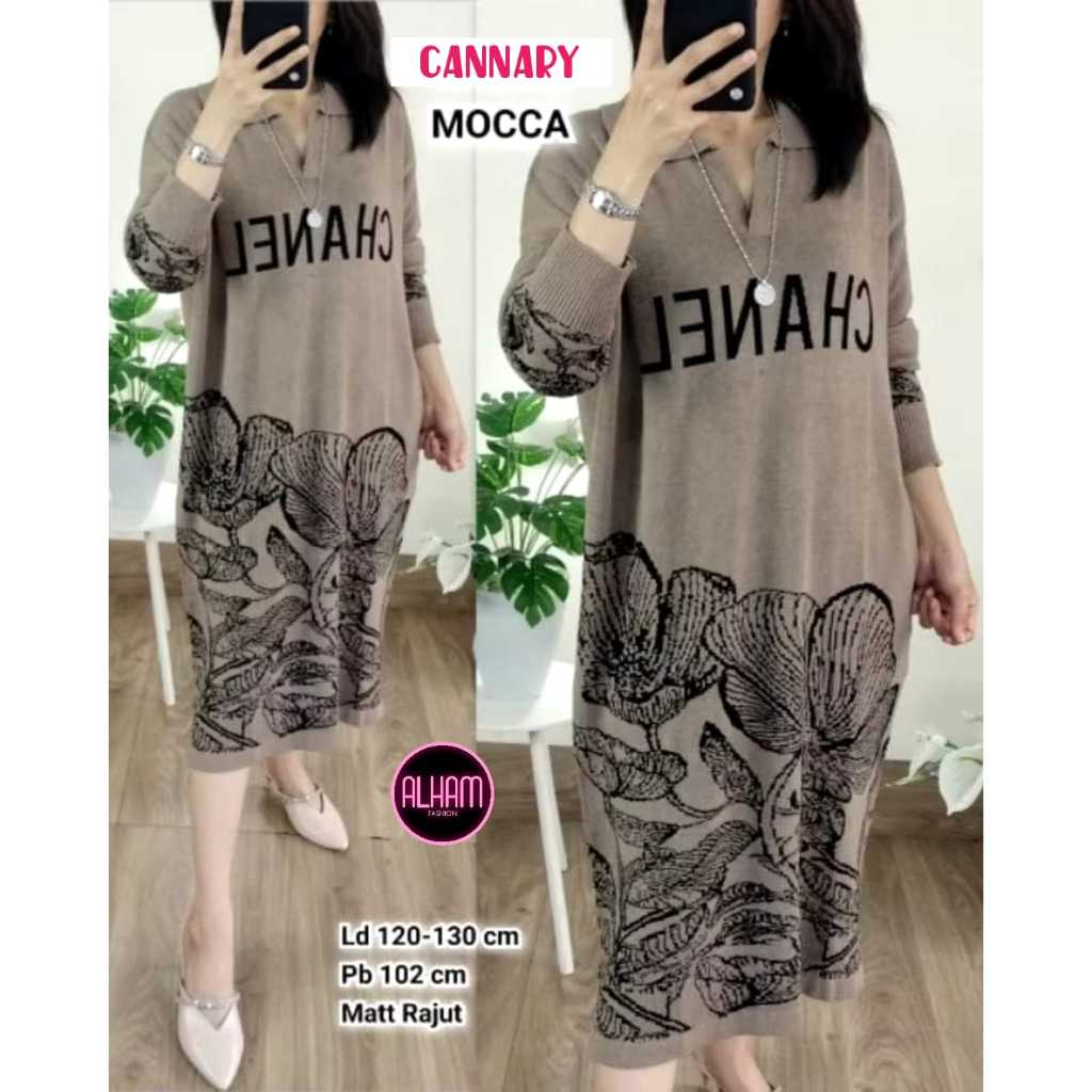 Cannary Tunik Dress Rajut Gamis Wanita Harian LD 110 - 130 Knit Import Tebal Adem Korean Style