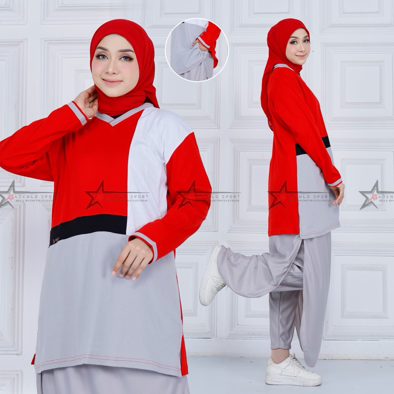 Setelan Baju Olahraga Senam Rok Celana (Rocela) Muslimah Tunik Syar’i Wanita / Stelan Senam Muslimah