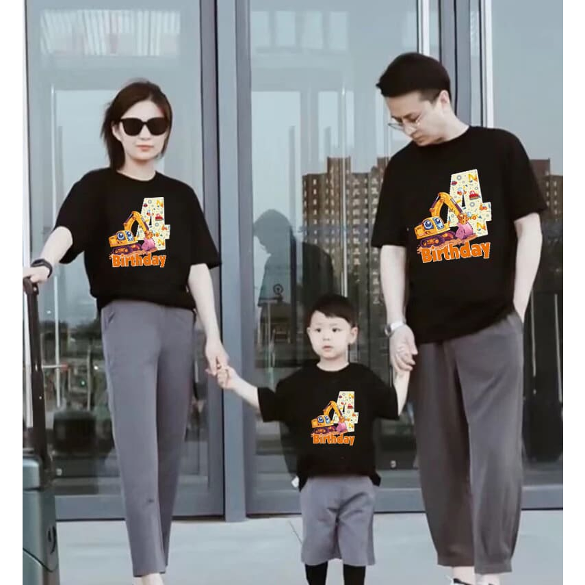 Kaos Tshirt Birthday Family Tema EXCAVATOR Anak Cowok Pilih Angka 1-10 Tahun Baju Ultah Keluarga Mom
