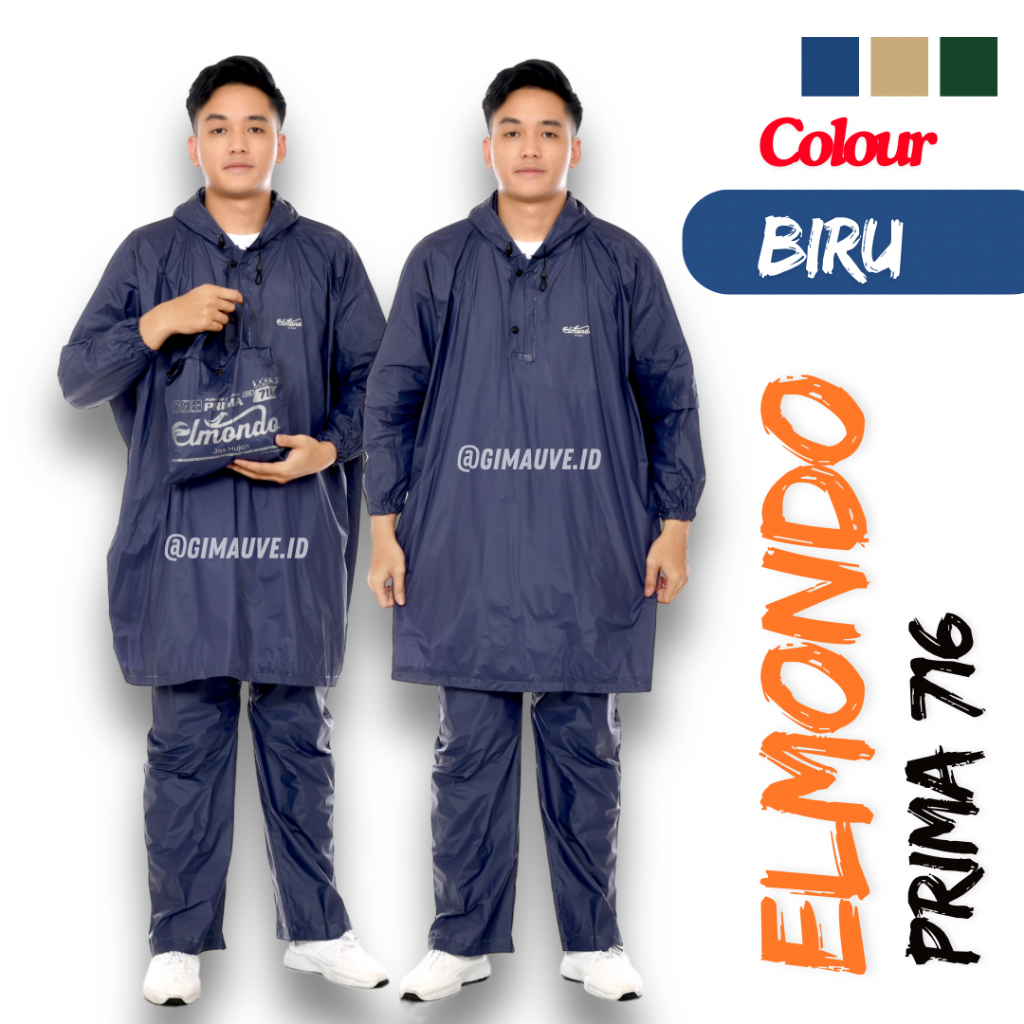 Jas Hujan Elmondo Original Jas Hujan Setelan Ponco Celana Jas Hujan Poncho Dewasa Mantel Hujan Jas