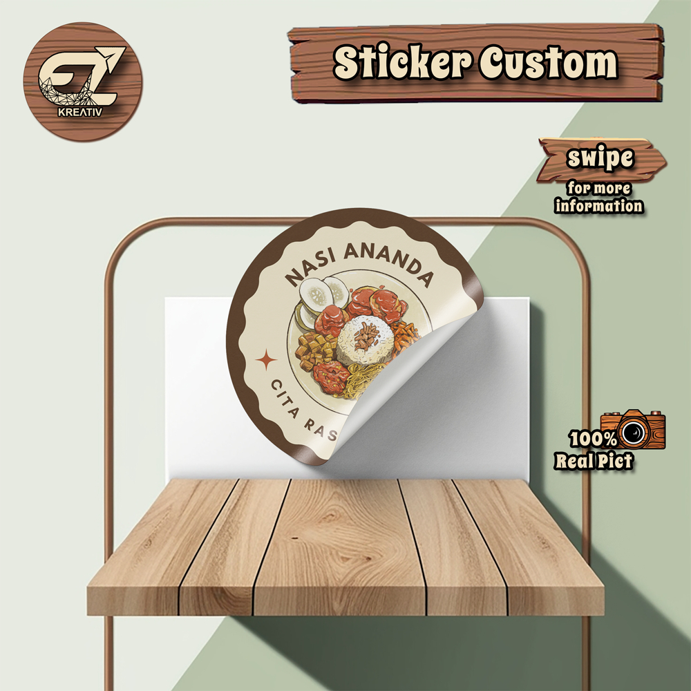 

Cetak Sticker Stiker Label Vinyl Custom Waterproof Anti Air / Sobek Kemasan Produk - Bulat Persegi Panjang Die Cut