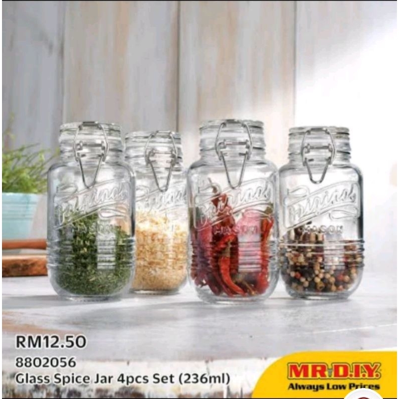 Botol / Toples Bumbu Kaca Glass 4 Spice Jar - Mr. DIY