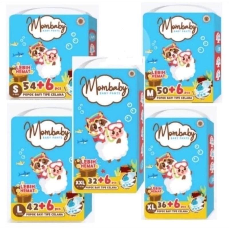 MOMBABY PANTS S54+6 M50+6 L42+6 XL36+6 XXL32+6 Pampers Celana Mom Baby S 54 M 50 L42 XL 36 XXL 32