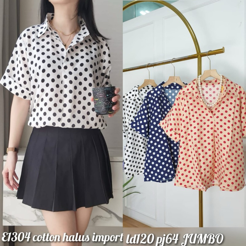 blouse / blus / atasan wanita LD120 jumbo bahan katun polkadot e1304