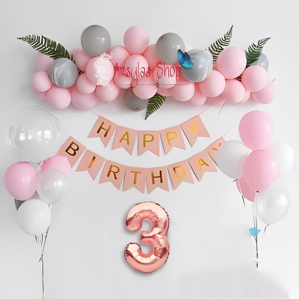 Paket Dekorasi Simple Pink Atau Biru Dekor Ulang Tahun Anak Dan Dewasa Free Balon Angka Gold