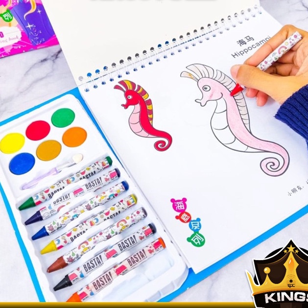 

HJ6 KINGS S6151 Buku Mewarnai Lengkap Set Peralatan Mewarnai dengan Crayon Cat Air Buku Melukis Melatih Kemampuan Motorik Anak