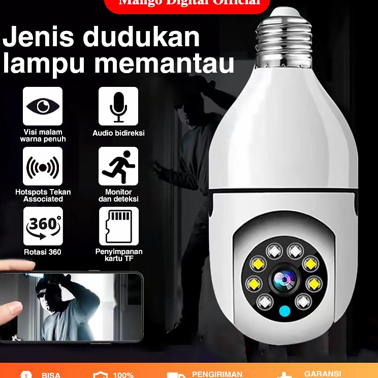 CCTV Monitor dudukan lampu nirkabel 36 derajat tanpa sudut mati lampu kepala kamera pengintai ponsel
