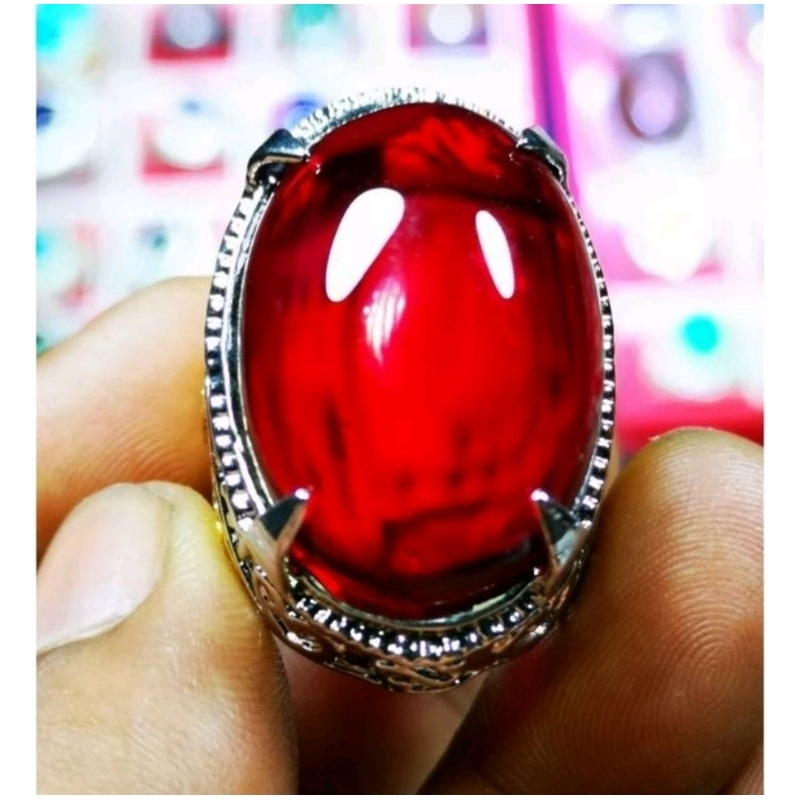 Batu akik cincin pria elegan merah merona siem top bangkok