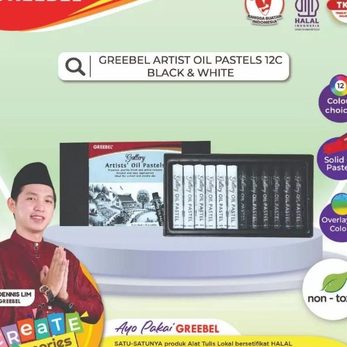 

FG2 Greebel Artist Oil Pastel Crayon 12 pcs Black White Crayon Greebel 12 warna