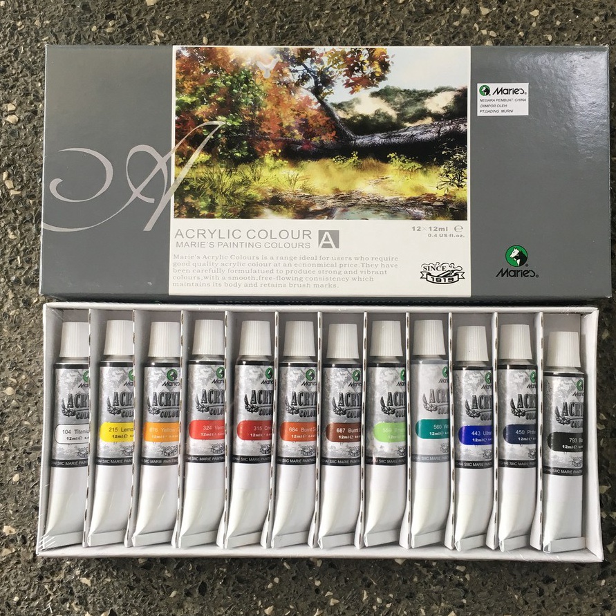 

Grosir Cat Lukis Akrilik Maries Acrylic Colour Set 12 Warna x 12 ml Series Maries 12x12ml Kanvas Paint
