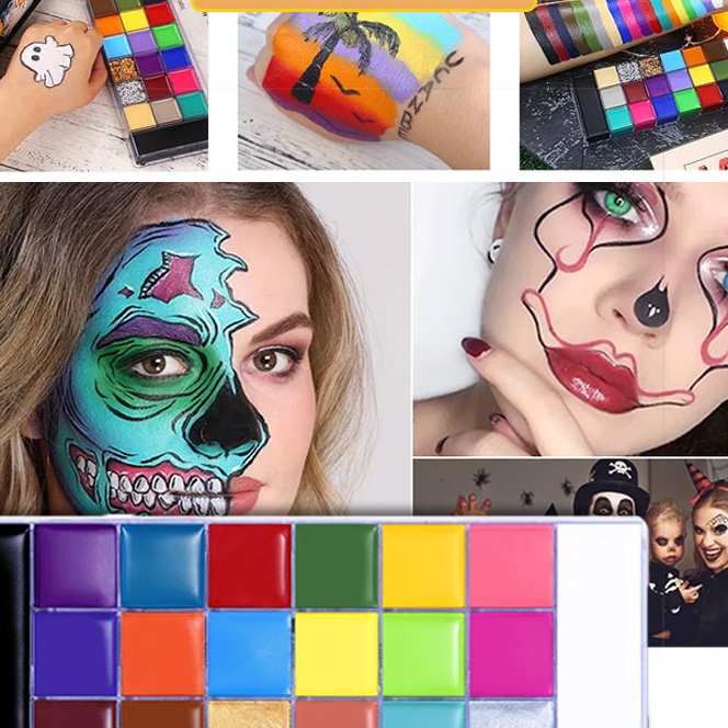 

Promo Paint Body Makeup Halloween Face Body Art 12 2 Colors Painting Kit with Brushes Safe Ingredient Available for Kid and Adult