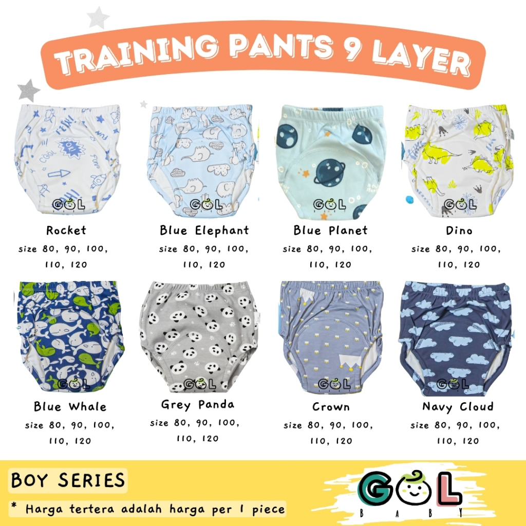 GOL Baby 9 layer Popok Celana Dalam Kain Cloth Diaper Clodi Toilet Training Pant Latihan Pipis Bayi 