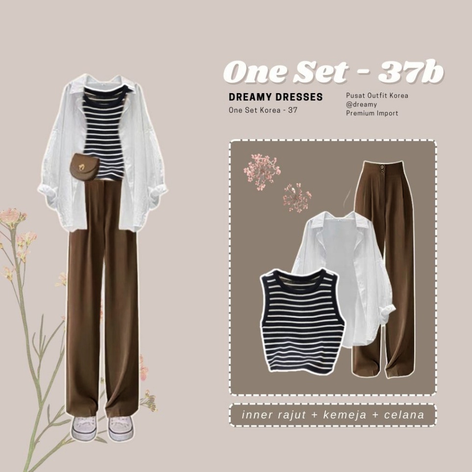 Promo Bulan Ini  3in1 One Set Korean Style Outfit Korea Outfit Wanita Ullzang  Outfit Cewek Bumi  In