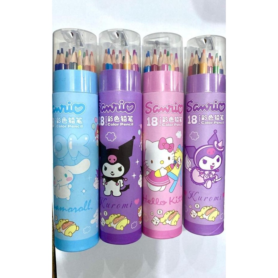 

HJ6 LH Pensil warna tabung isi 18 kuromi cinnamoroll hello kitty