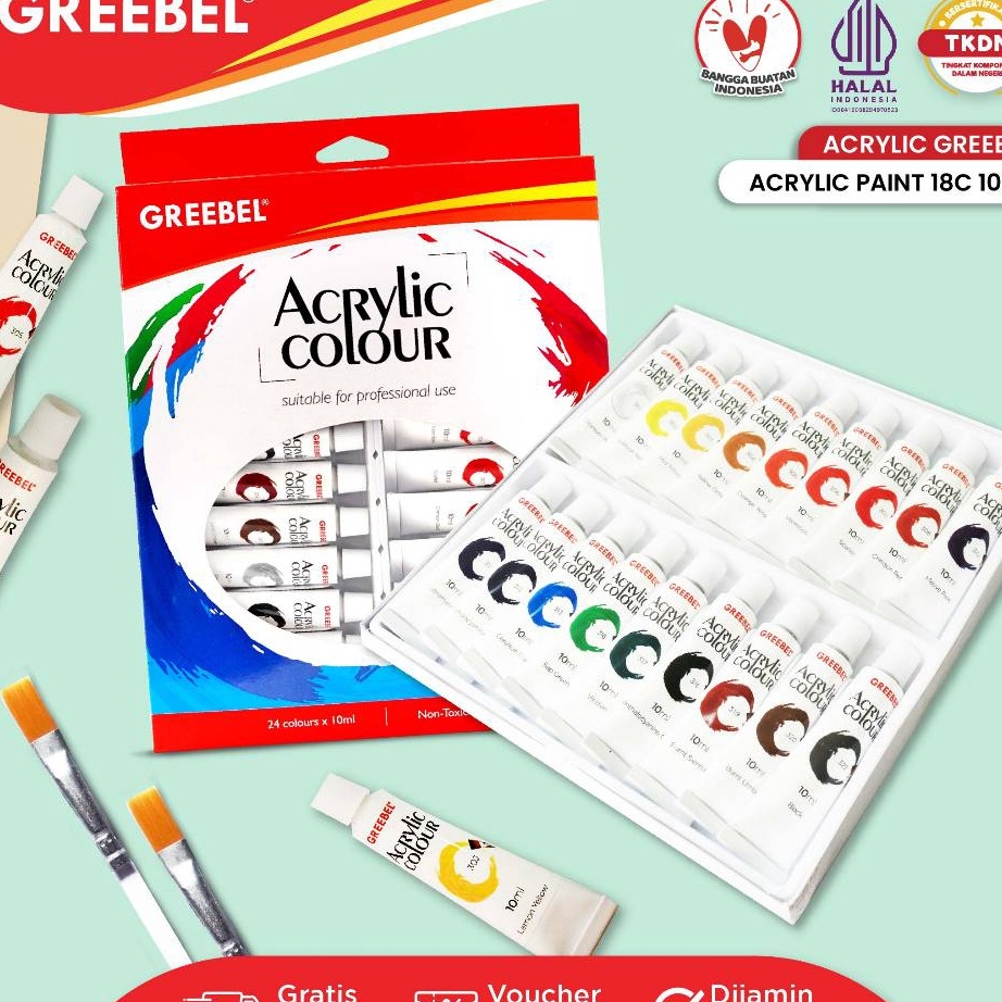 

Termurah GREEBEL Cat Lukis Akrilik Set 18 Warna Cat Acrylic Set 18x1ML