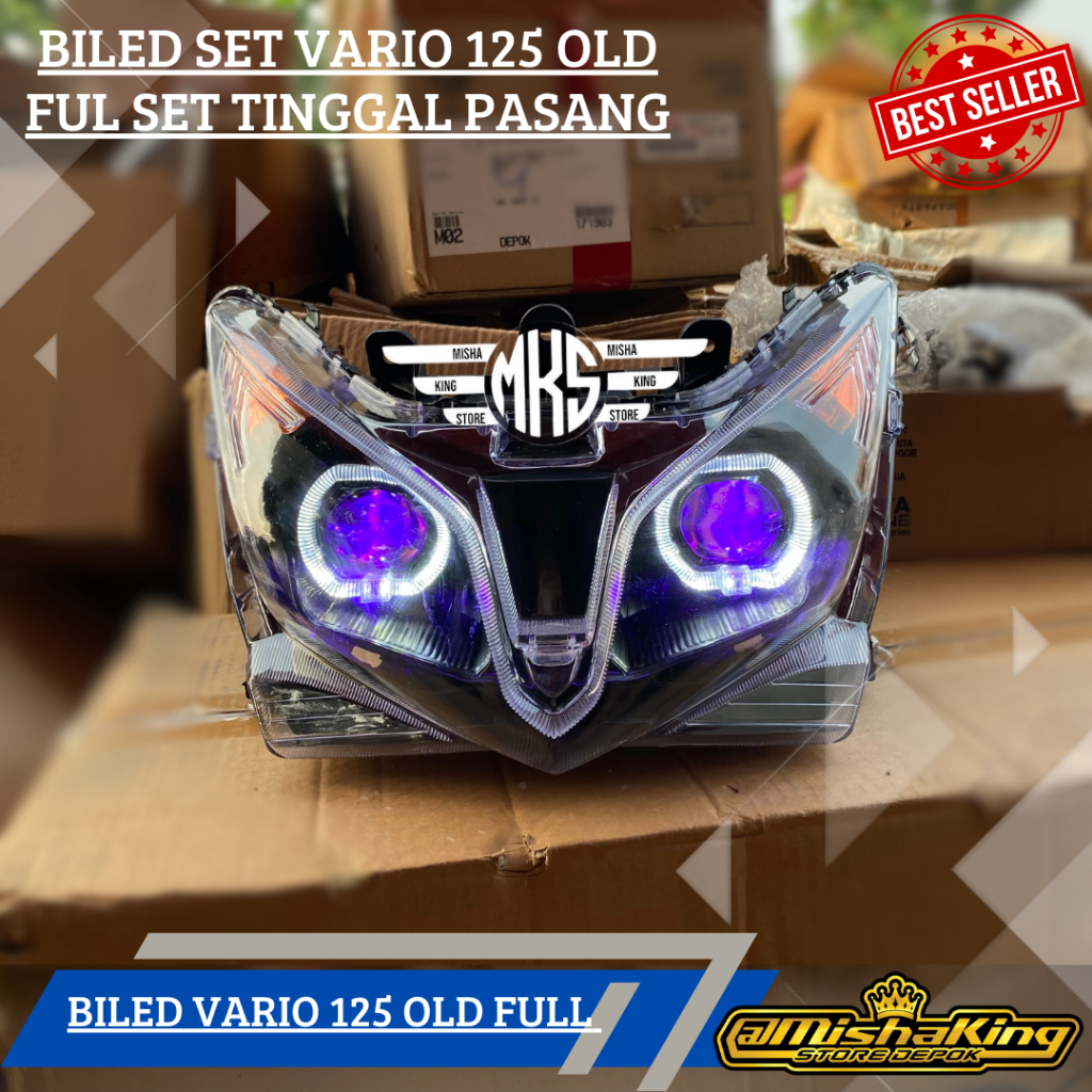 Reflektor Lampu Depan Vario 125 Fi Old (KZR) Custom Smoke Hitam Full Set Biled Projie 2.5 Inci Body 