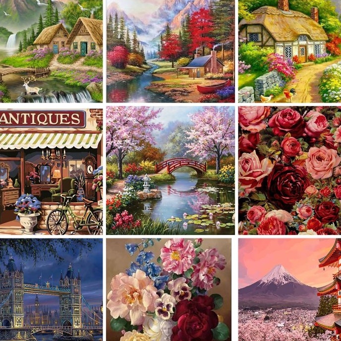 

Termurah 4x5cm DIY Paint By Numbers Oil Painting Kit Canvas Paint by Number