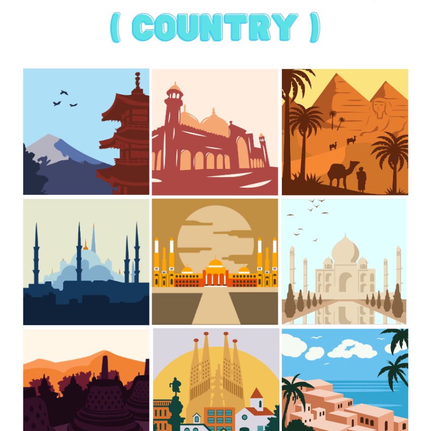 

FG2 Paint By Number Kit Country l DIY Paint by Number KIT l Canvas Lukisan 2 x 2 cm yemen india japan mesir maroko pakistan spanyol