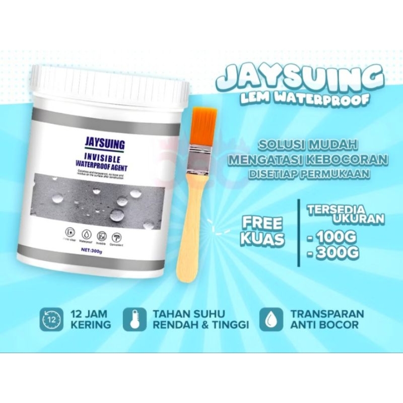 [Ori Jaysuing] Lem Transparan Jaysuing Cat Anti BocorInvisible 300Gram + Kuas Waterproof Insulating 