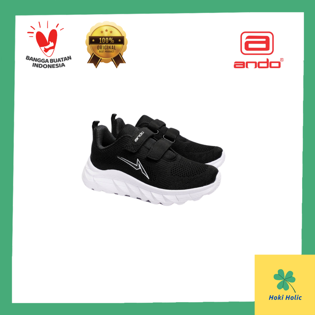 Sepatu Ando Tiko - Sepatu Sekolah Anak Hitam Putih Laki Laki Perempuan Size 35-38 Original Ando