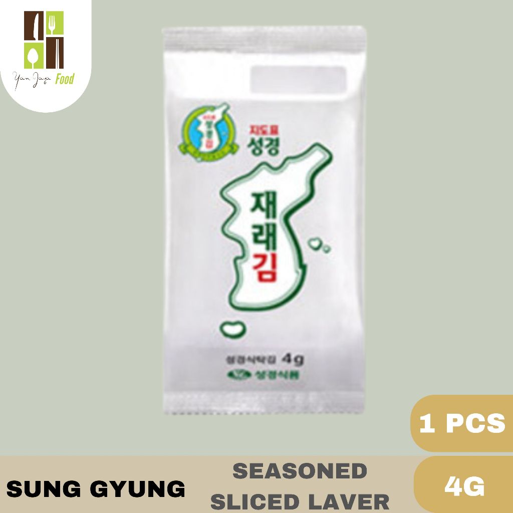 

Sung Gyung Seasoned Sliced laver / Nori Lembar / Rumput Laut Kering / Seaweed / Import Korea 4g [1 PCS]