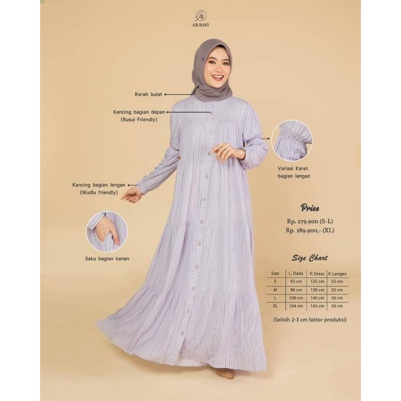 Nabila Dress by Arrafi ORI Gamis motif Salur Rayon Premium