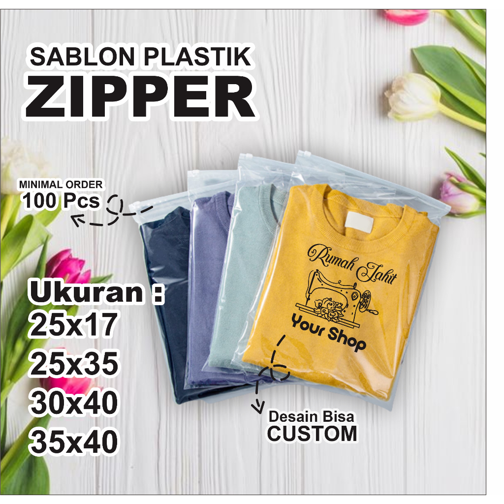 Zipper Bag Custom Sablon 1 warna Plastic Doff Packaging Baju