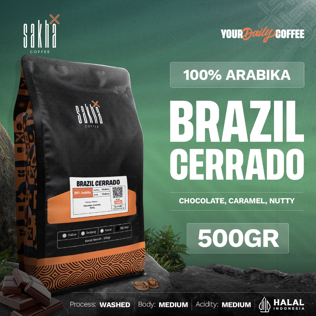 

Biji Kopi Bubuk Arabika Brazil Cerrado 500gr Arabica Coffee Beans Espresso Coffe