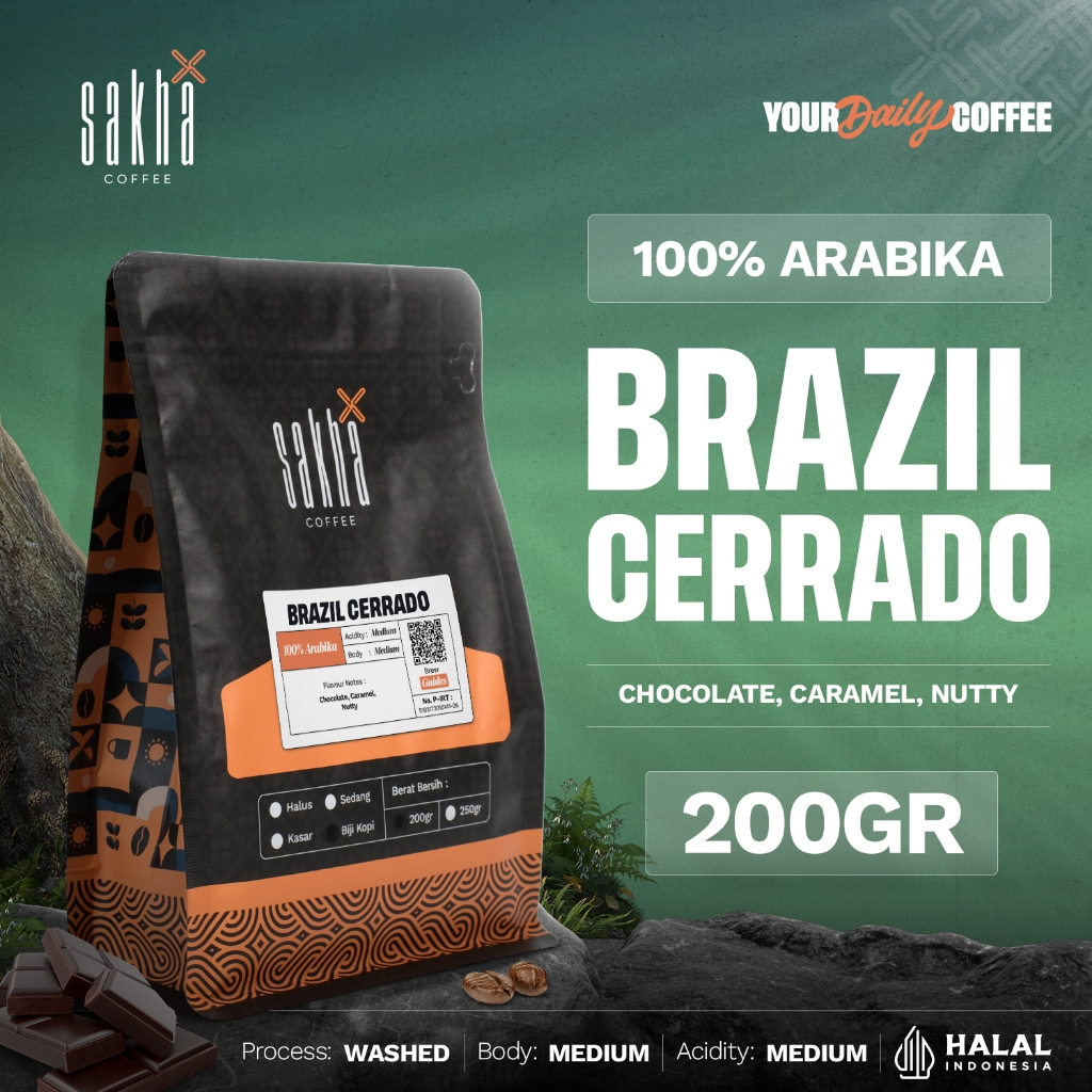 

Kopi Arabika Brazil Cerrado 200gr Arabica Coffee Beans Biji Bubuk Coffe