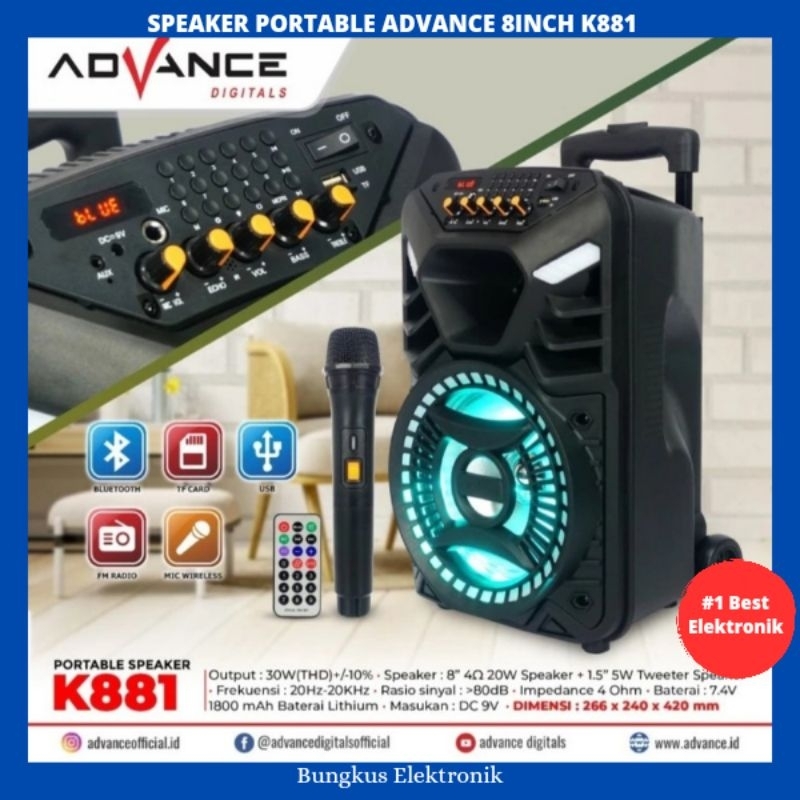 SPEAKER ADVANCE PORTABLE 8INCH K881N SPEAKER 8 INCH