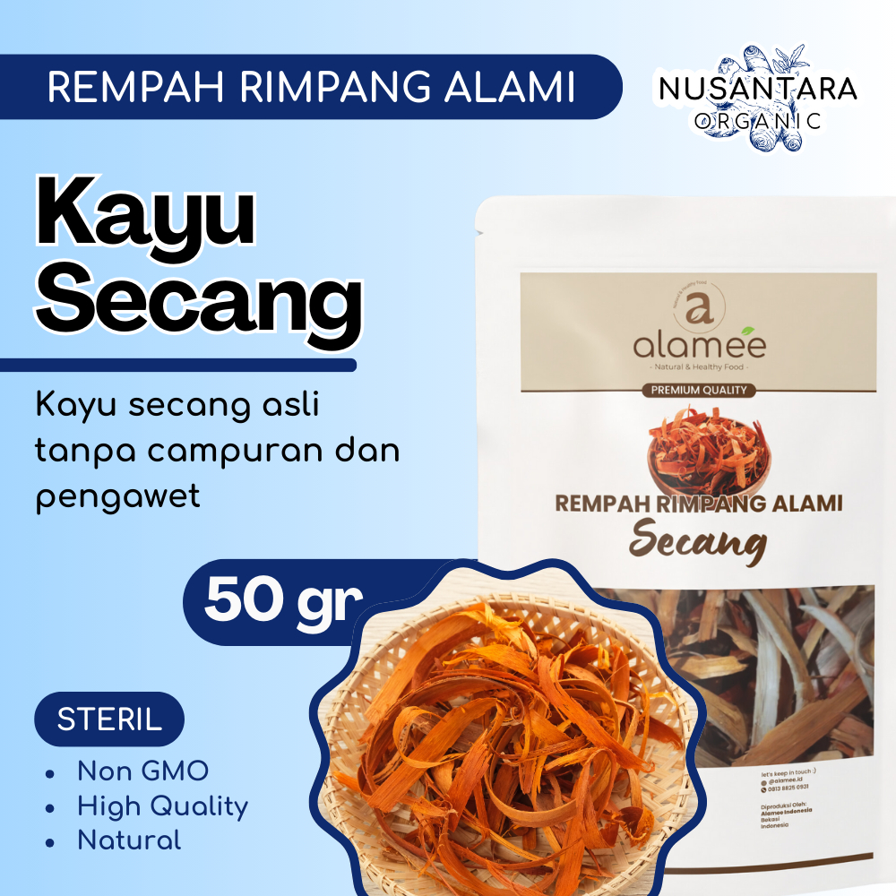 

ALAMEE Kayu Secang Asli Serut 50 gram Sappan Wood Rempah Rimpang Organik Bumbu Masakan Alami