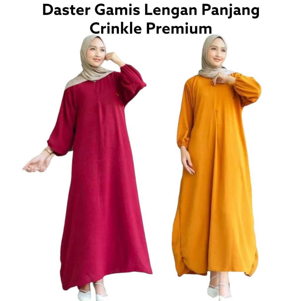 Gamis Daster Kekinian Crinkle Lengan Panjang Karet Panjang Baju 135Cm